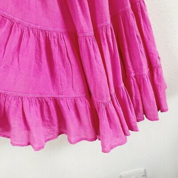 Honorine Bright Pink Cotton Gauze Tiered Mini Dres - Picture 1 of 3